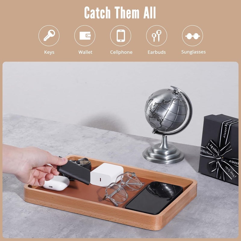 Procase Wooden Valet Tray for Men, Wood Catch-All EDC Organizer, Nightstand, Entryway Bedside Dump Holder, for Wallets, Keys, Watches, Phones, Loose Change, Trinkets -LightBrown - Image 5